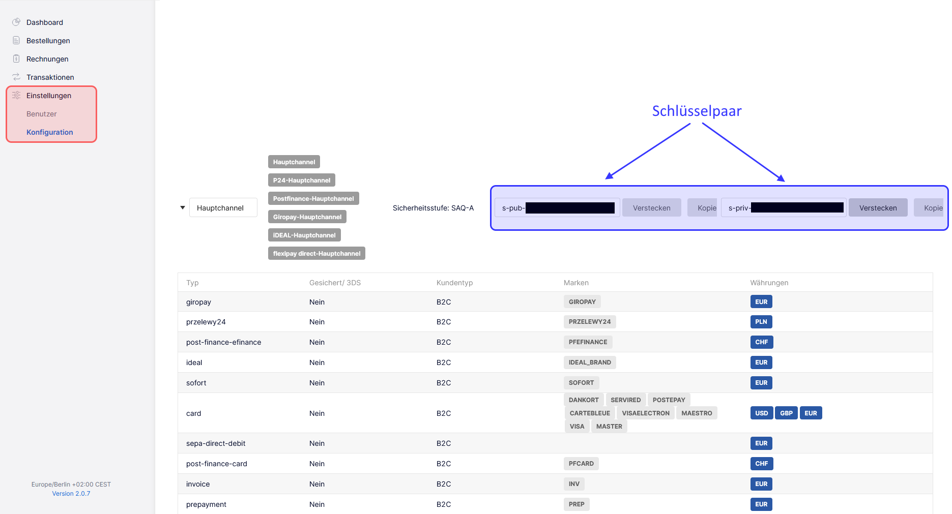 Unzer Insights Schlüsselpaare